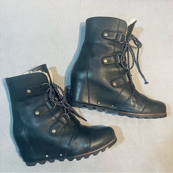 Sorel Joan of Arctic Wedge Mid Shearling Boot Black Ancient Fossil Size 10 - Picture 9 of 14